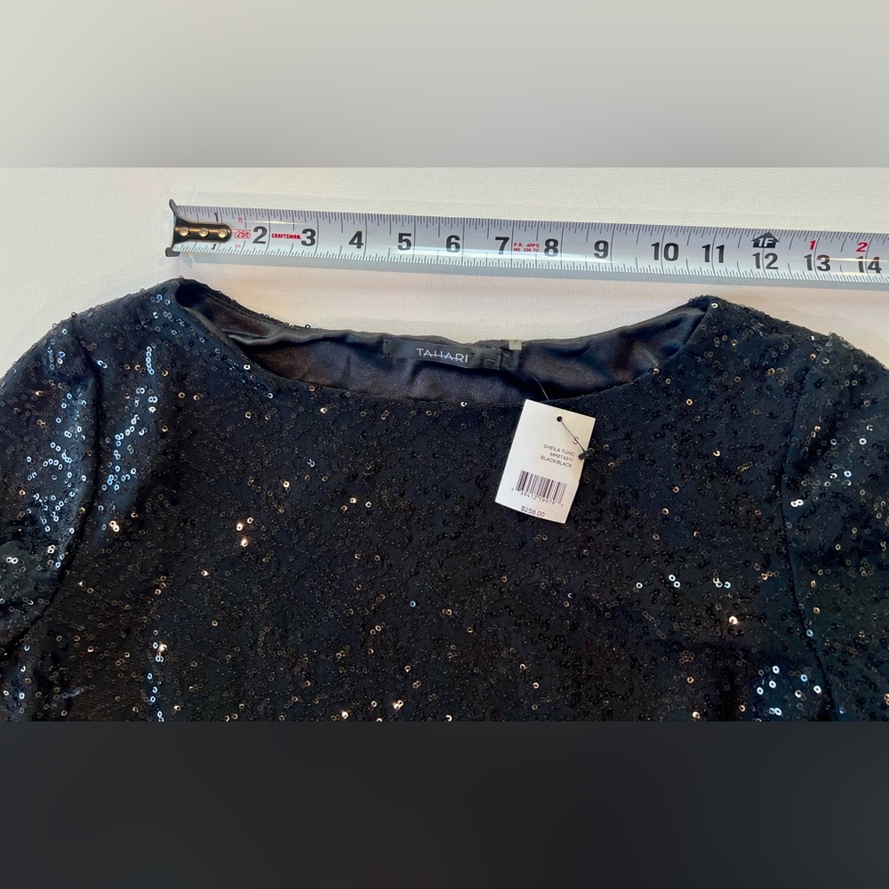 NWT Tahari Sequin Black Tunic Dress 3/4 Sleeve Size Small - Picture 10 of 12